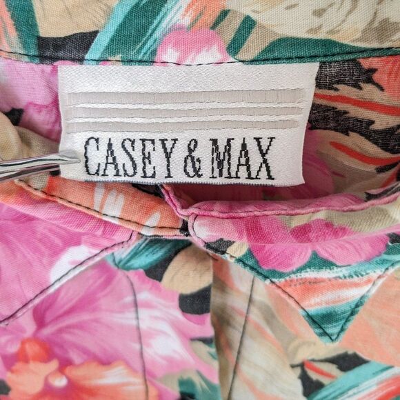 Vintage Casey & Max Tropical Floral Hawaiian Button Up - Med - Pink Hibiscus - Picture 4 of 10